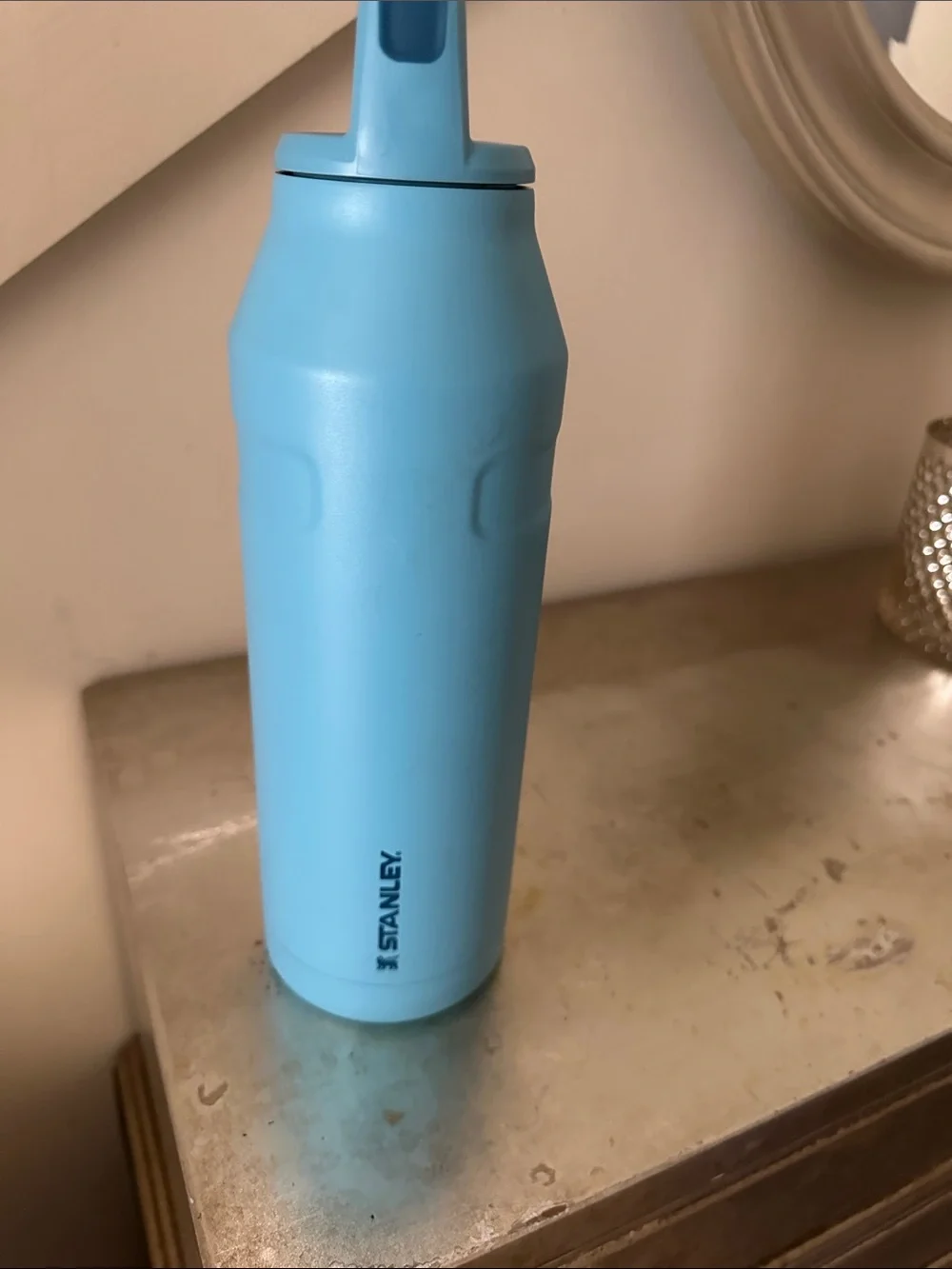 Stanley Aqua Sky Blue Stainless Travel Tumbler 50 oz used good condition